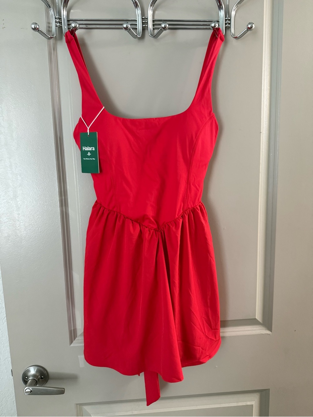 HALARA Bright Red Sleeveless Square-Neck Mini Dress Size M NWT